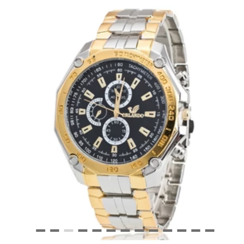 Mens Casual Quartz Watch Gold and Silver Tone Wrist Band